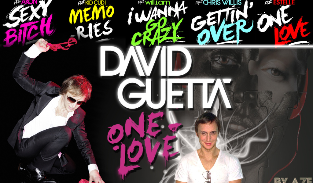 David Guetta на фоне надписей