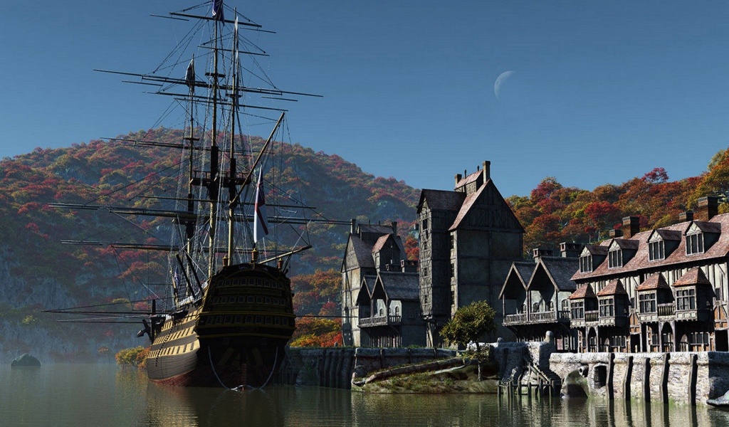 Парусный корабль на пристани