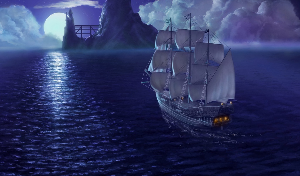 Корабль плывет к острову