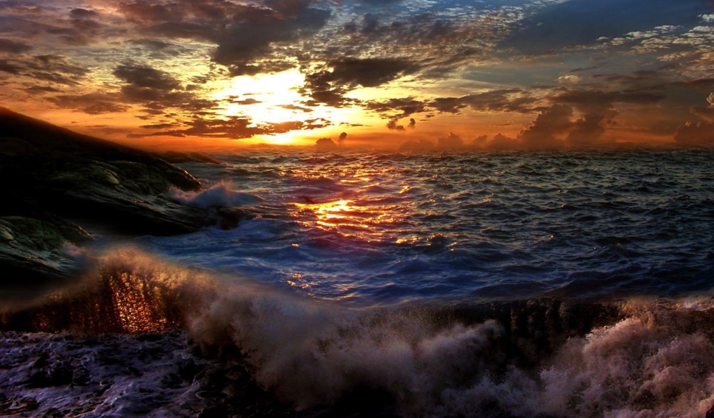 Sunset on a stormy sea
