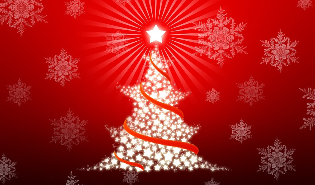 Новогодняя ёлка на красном фоне