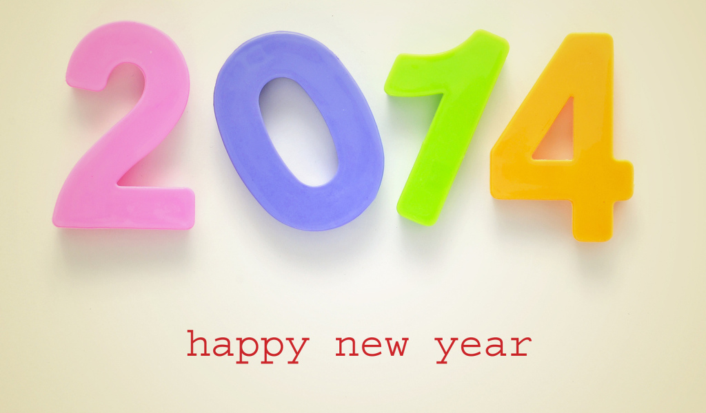 Счастливого Нового Года 2014, разноцветные яркие цифры