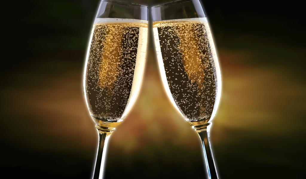 Счастливого Нового Года 2014, бокалы с шампанским