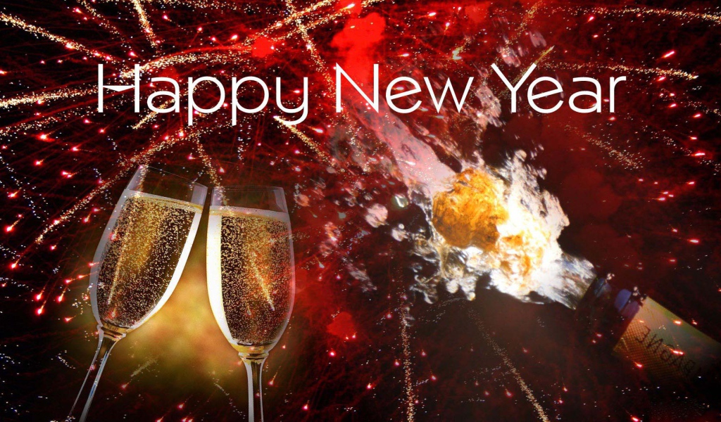 Счастливого Нового Года, бокалы шампанского