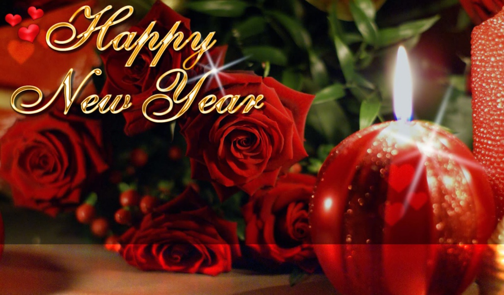 Счастливого Нового Года на фоне роз