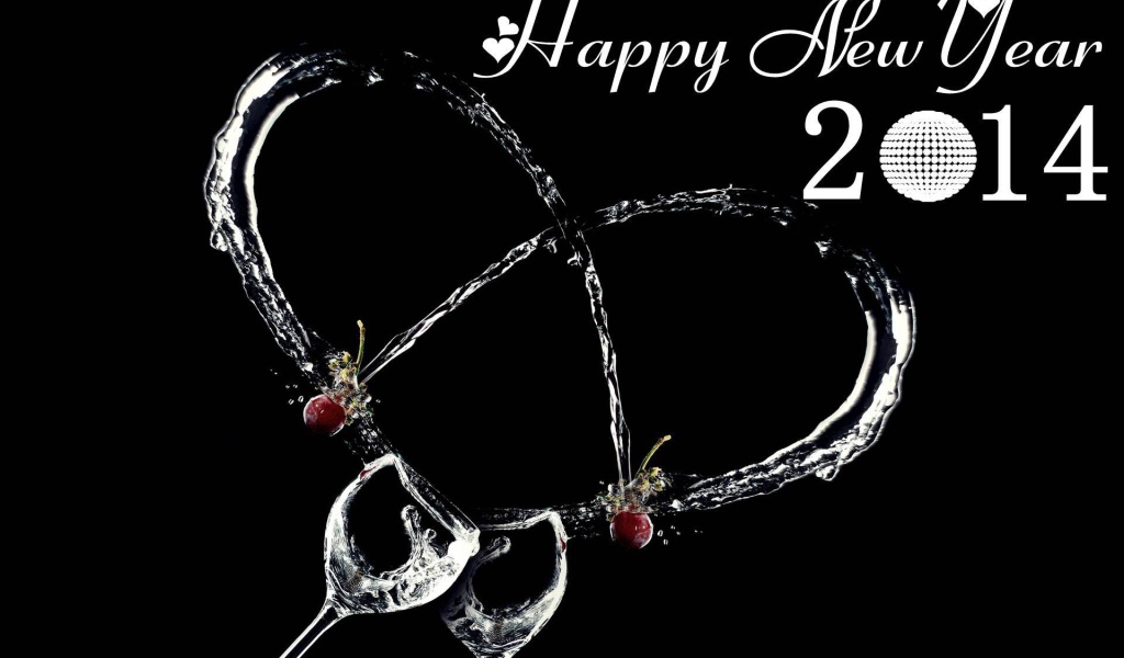 Счастливого нового года 2014, красивая картинка на чёрном фоне