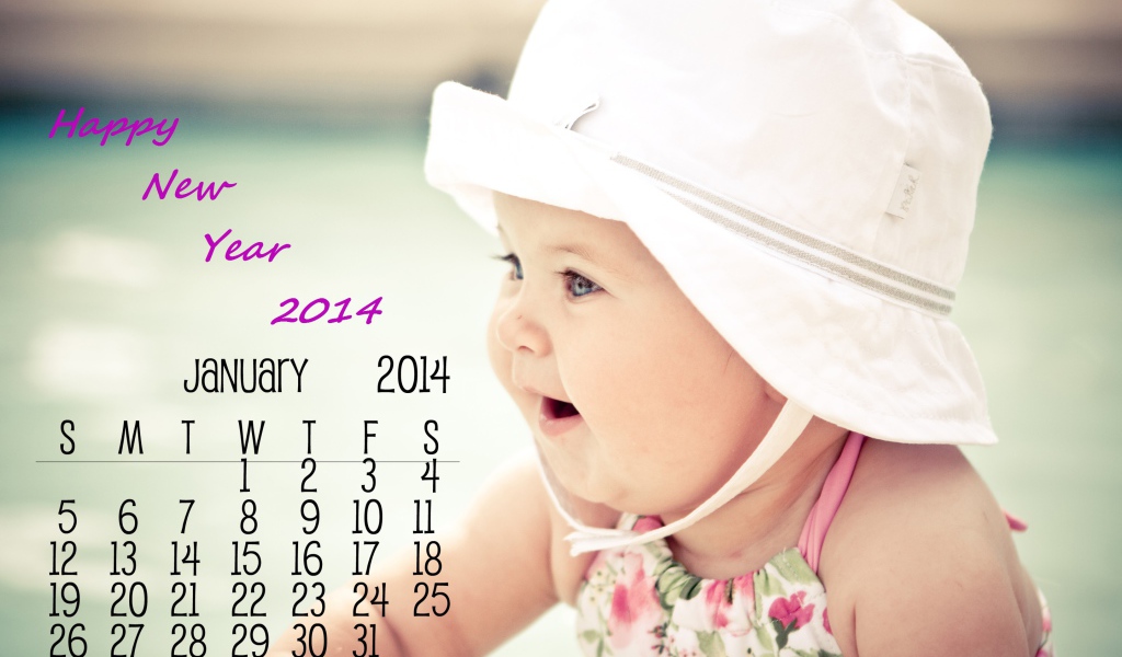 Счастливого нового года 2014, календарь и ребёнок