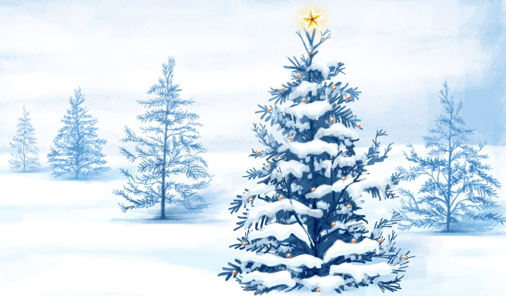 Новогодняя елка в зимнем лесу 2014