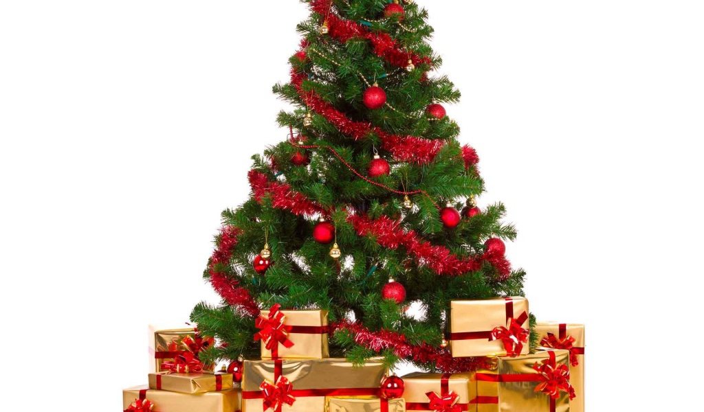 Новогодняя елка с желтыми подарки