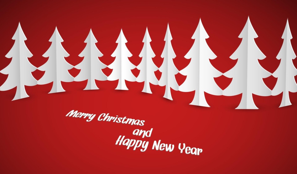 Белые ёлки на красном фоне