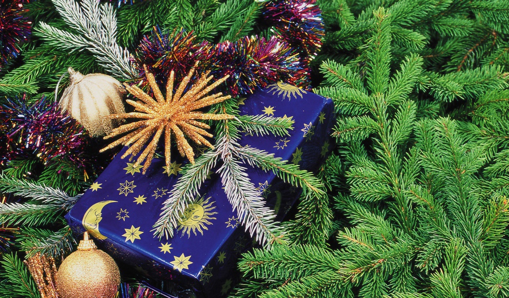 Подарок у елки на Новый год