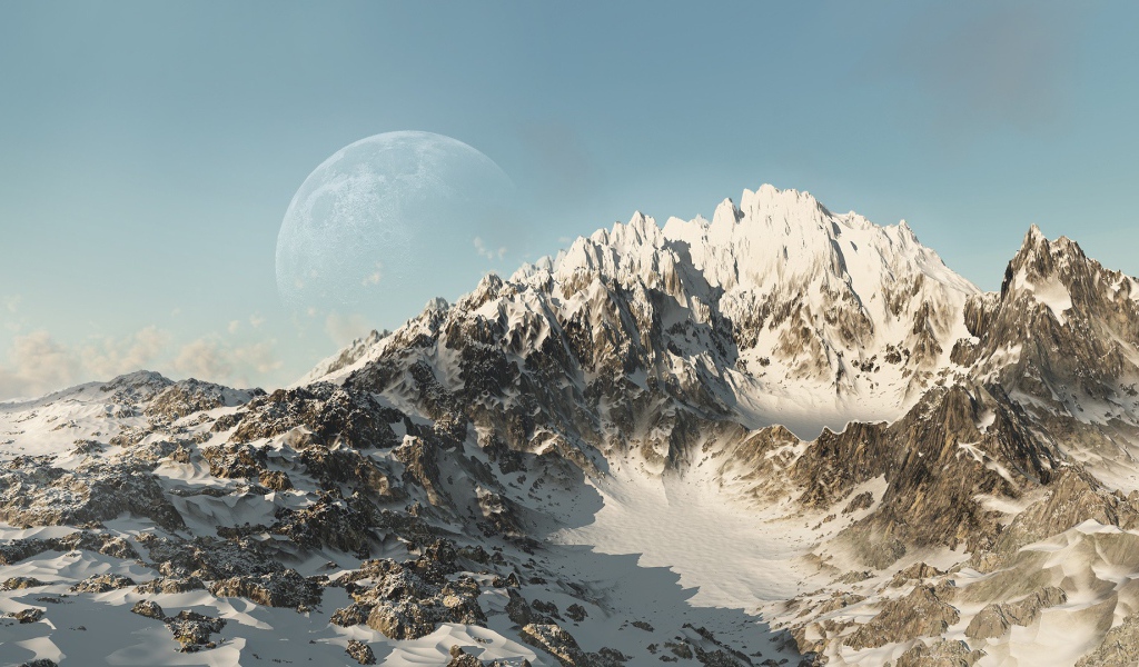 Фото композиция с горой и планетой