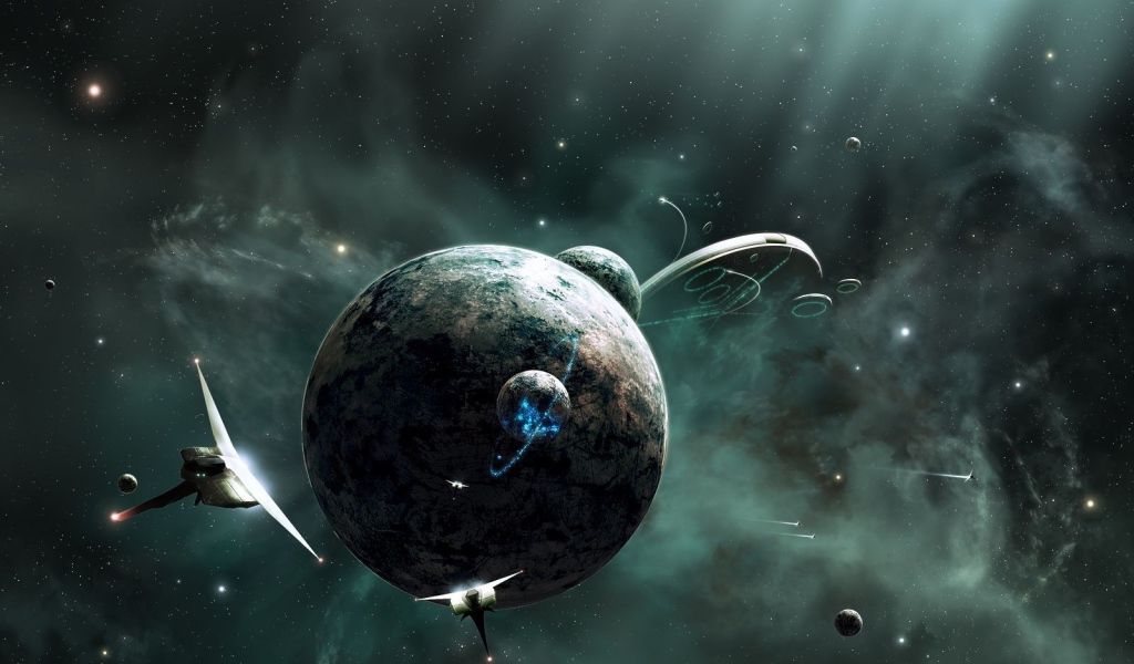 Космические корабли летают у планеты