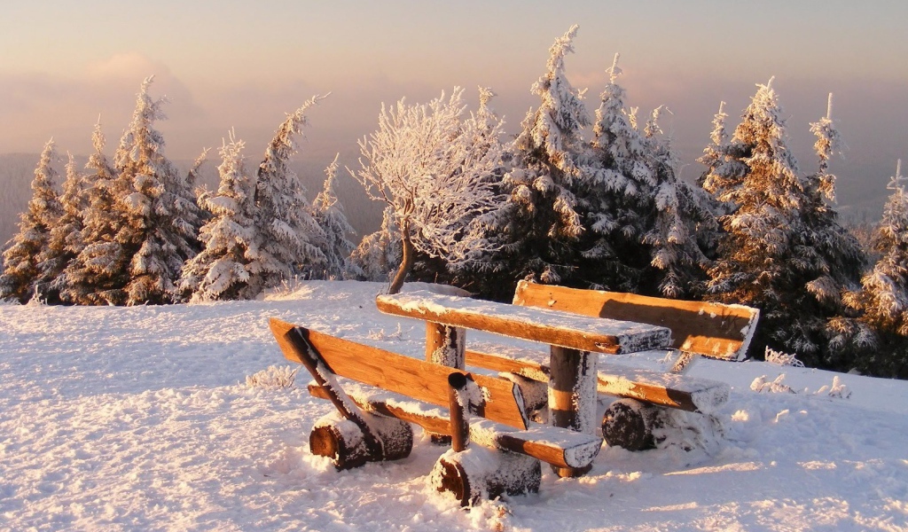 Стол на природе в снегу