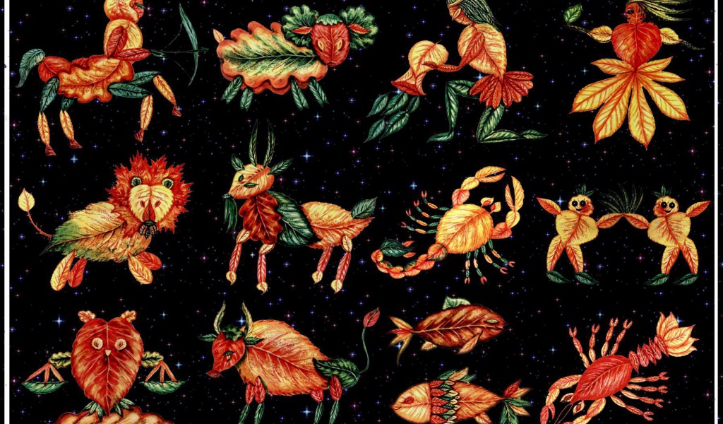 Знаки зодиака из листьев