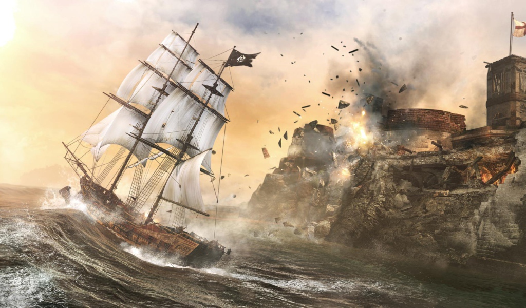 Кредо Убийцы IV корабль атакует форт