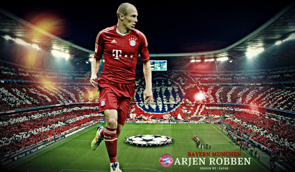  Бавария Арьен Роббен на фоне футбольного поля