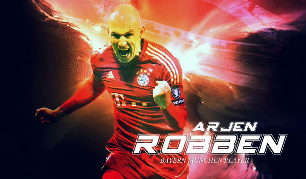 Бавария Арьен Роббен на красном фоне