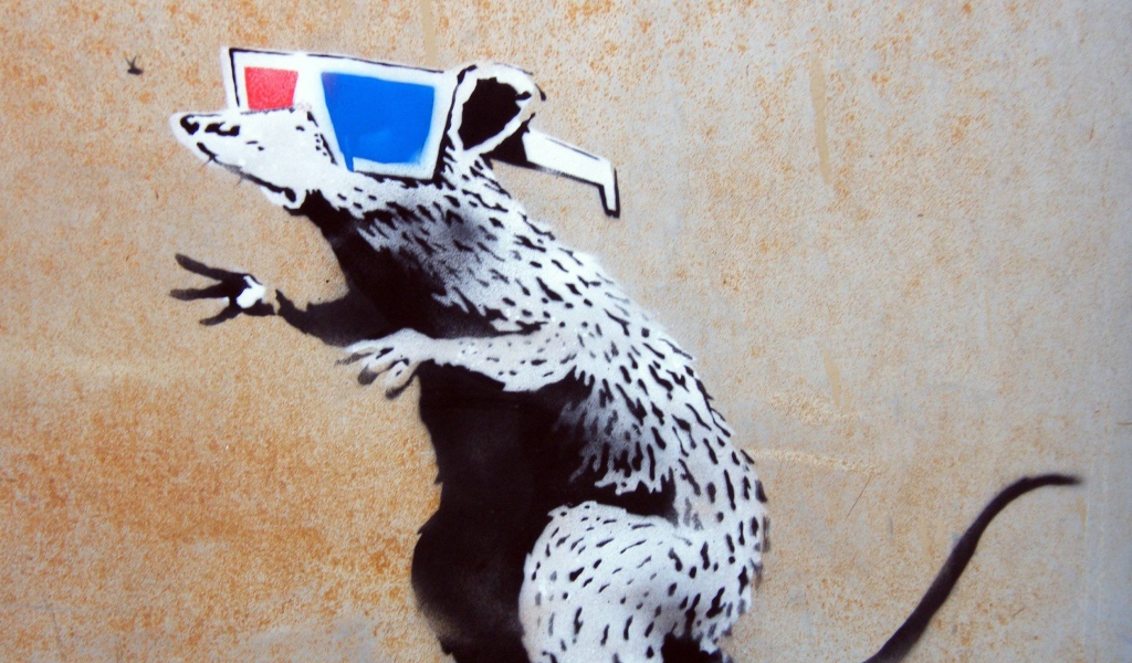 Граффити, крыса в очках, художник Бэнкси