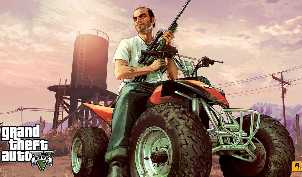 Grand Theft Auto V герой с снайперской винтовкой
