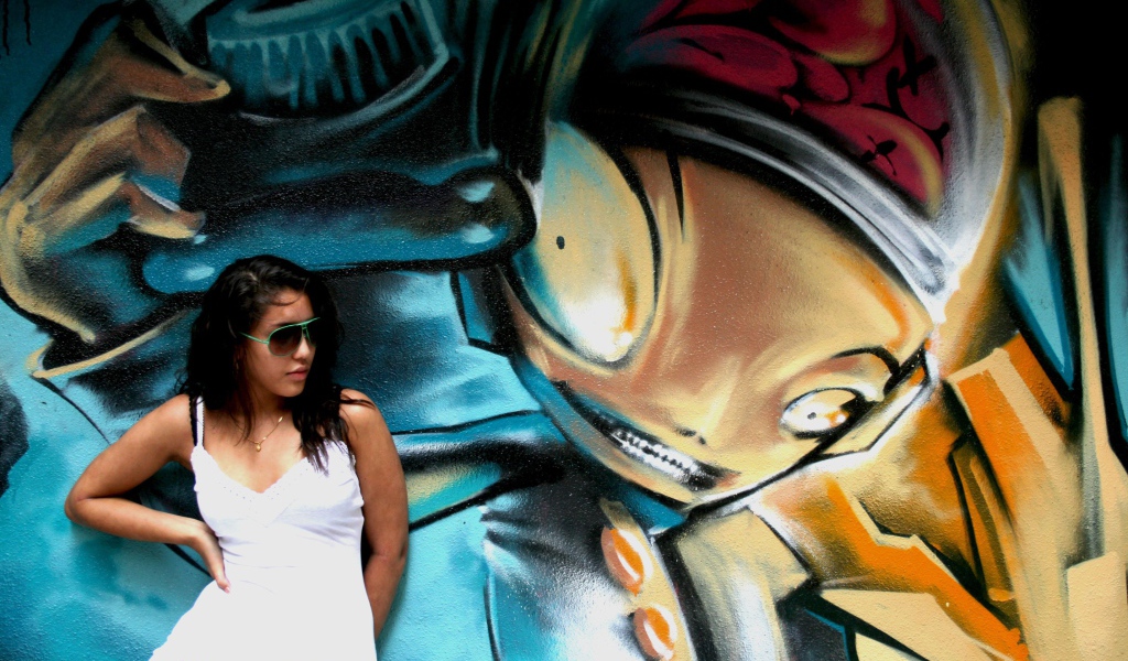 Pretty girl and colorful graffiti