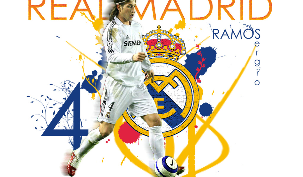 Реал Мадрид Серхио Рамос на белом фоне