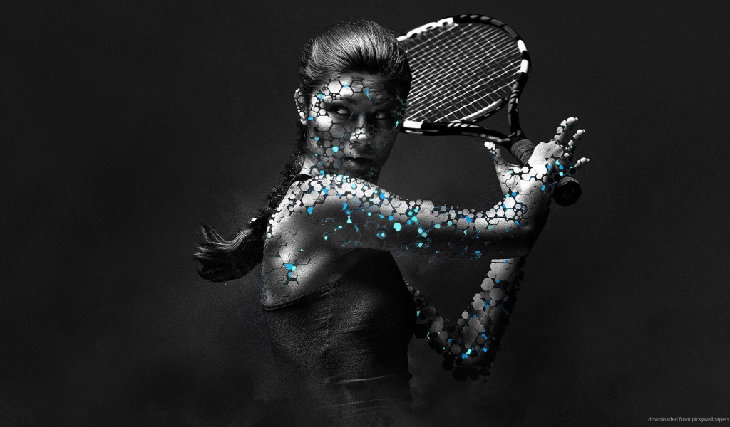 Tennis player on a black background