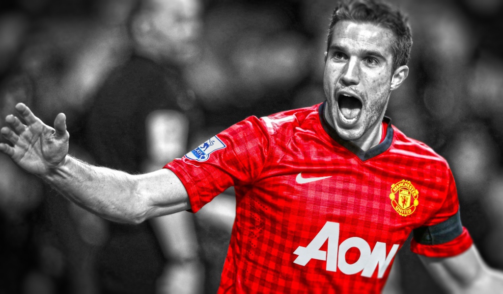 Нападавший Манчестер Юнайтед Робин ван Перси торжествует победу