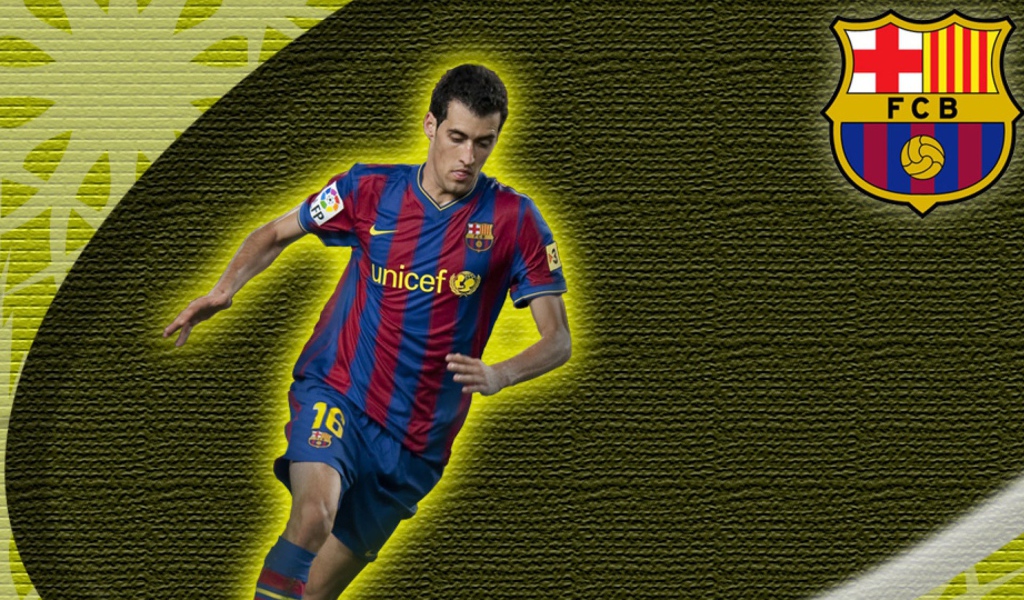 Футболист Барселоны Серхио Бускетс на желтом фоне