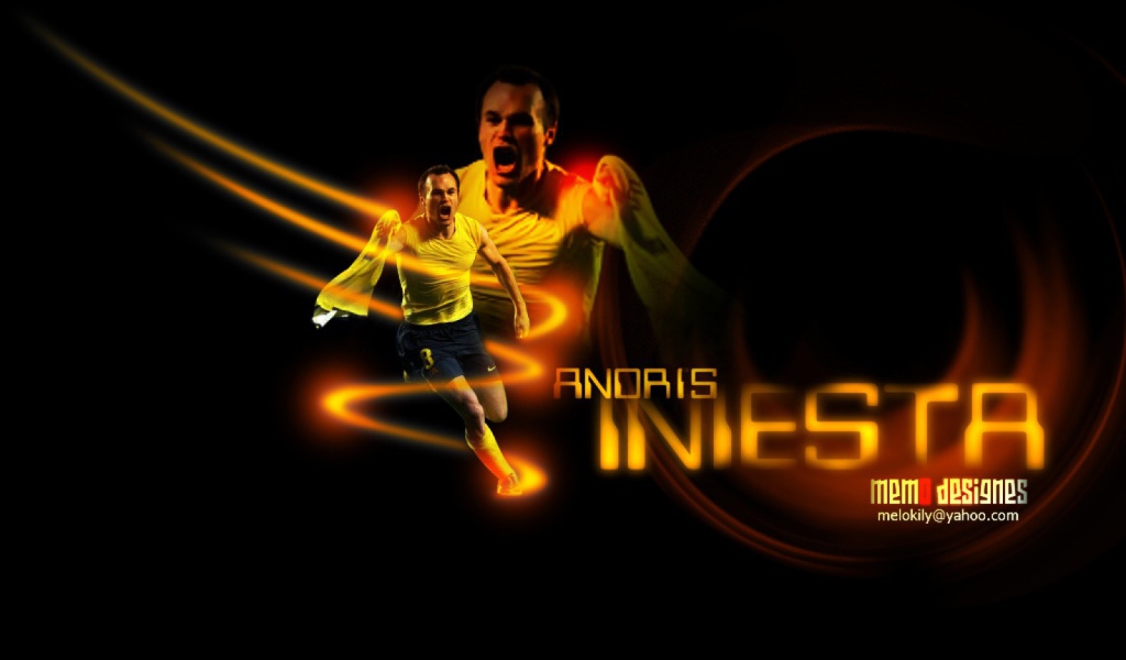 Игрок Барселоны Андрес Иньеста на черном фоне