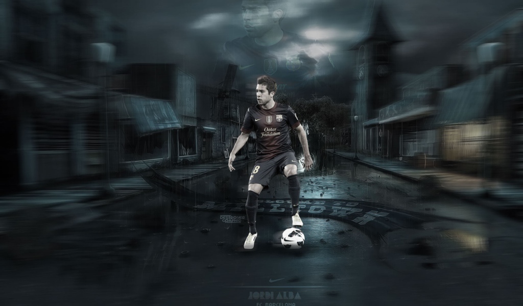 Игрок Барселоны Хорди Альба на темных улицах