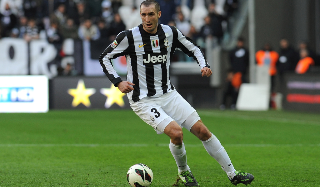 The player of Juventus Giorgio Chiellini with a ball
