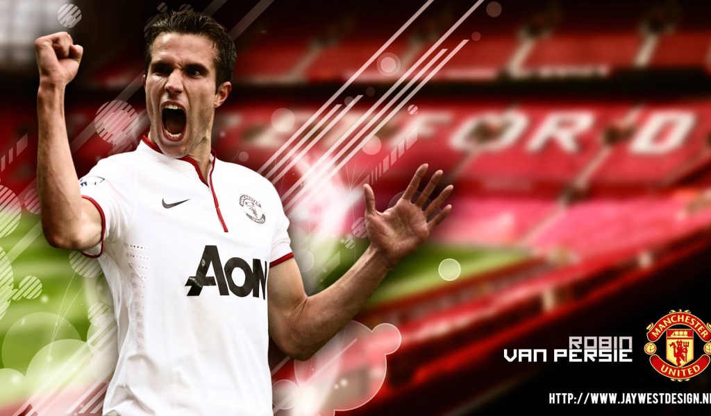 The player of Manchester United Robin van Persie scores