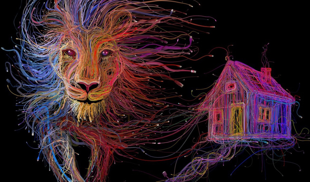 Лев и дом из проводов