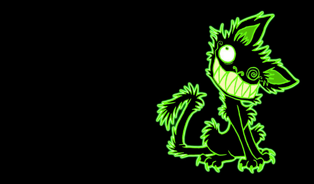 Зеленый кот на черном фоне