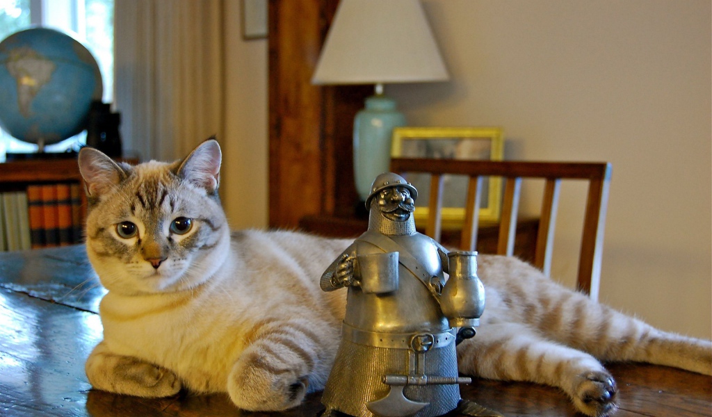 Кот у статуэтки