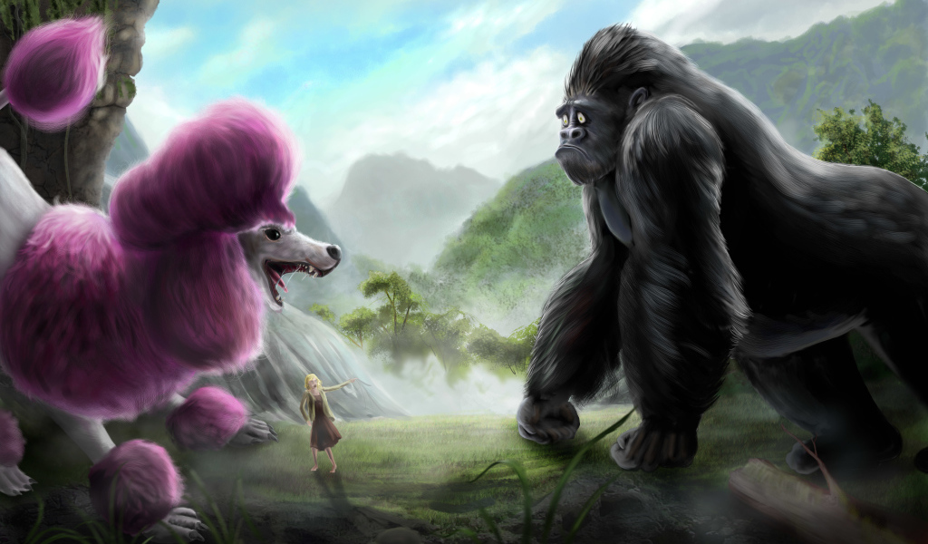 Розовый пудель и горилла