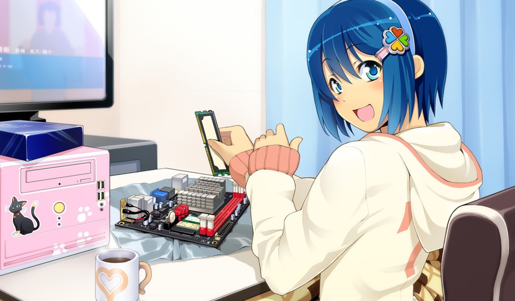 Девочка собирает компьютер