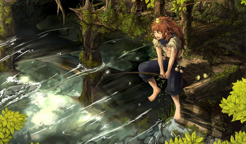 Мальчик рыбачит