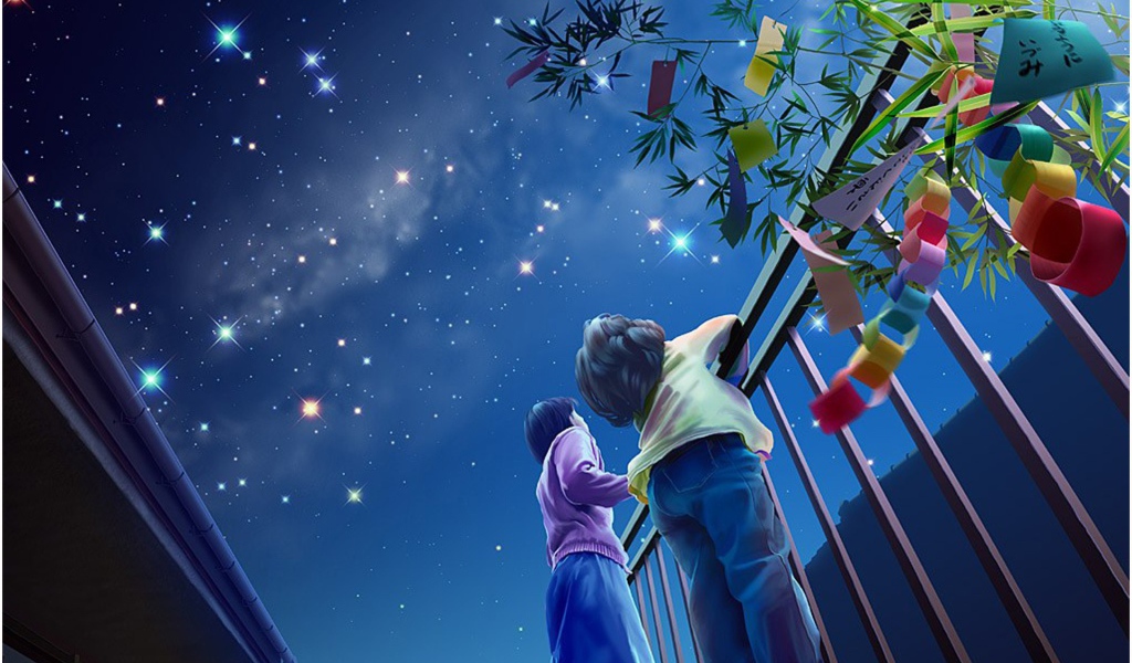 Дети смотрят на звезды