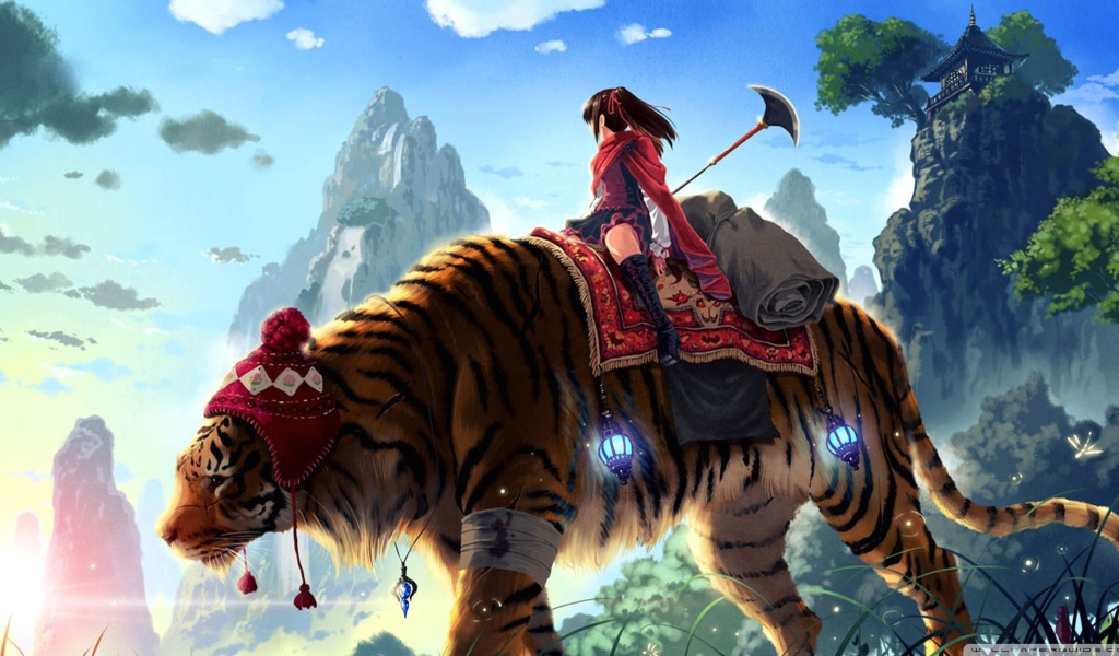 Девушка на тигре