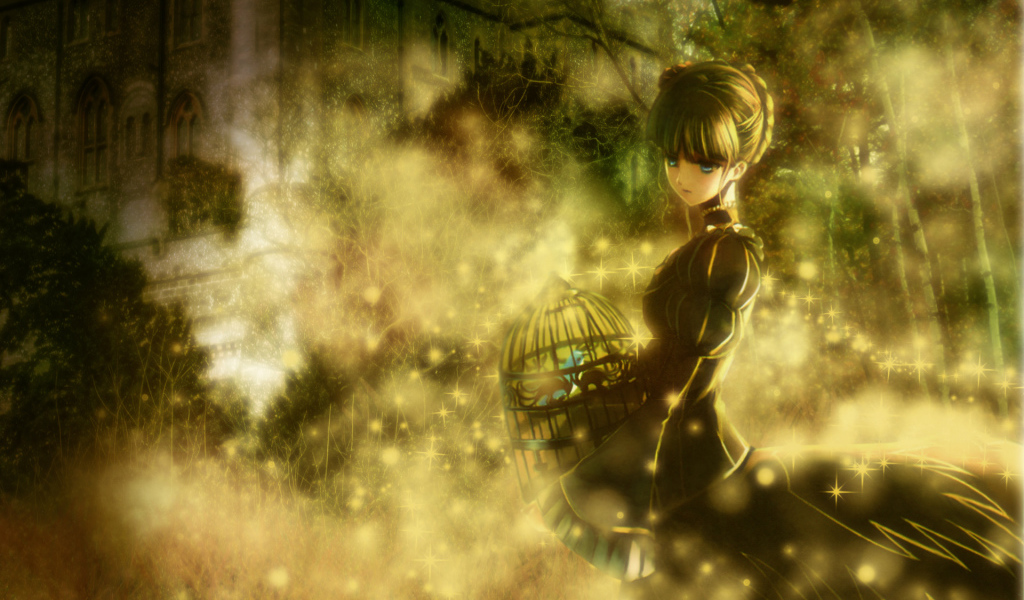 Девочка с клеткой для птицы