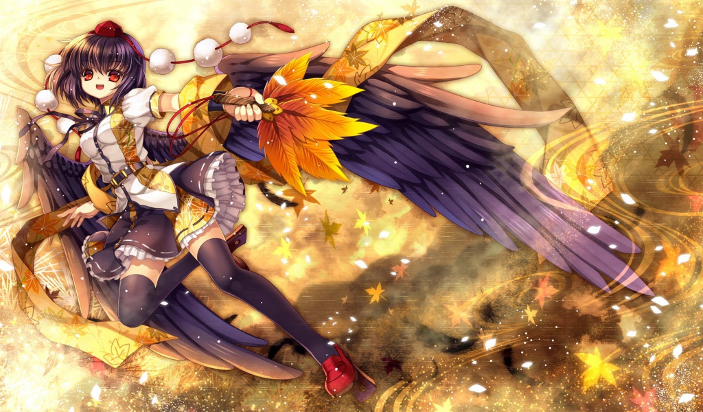 Девочка с осенними листьями