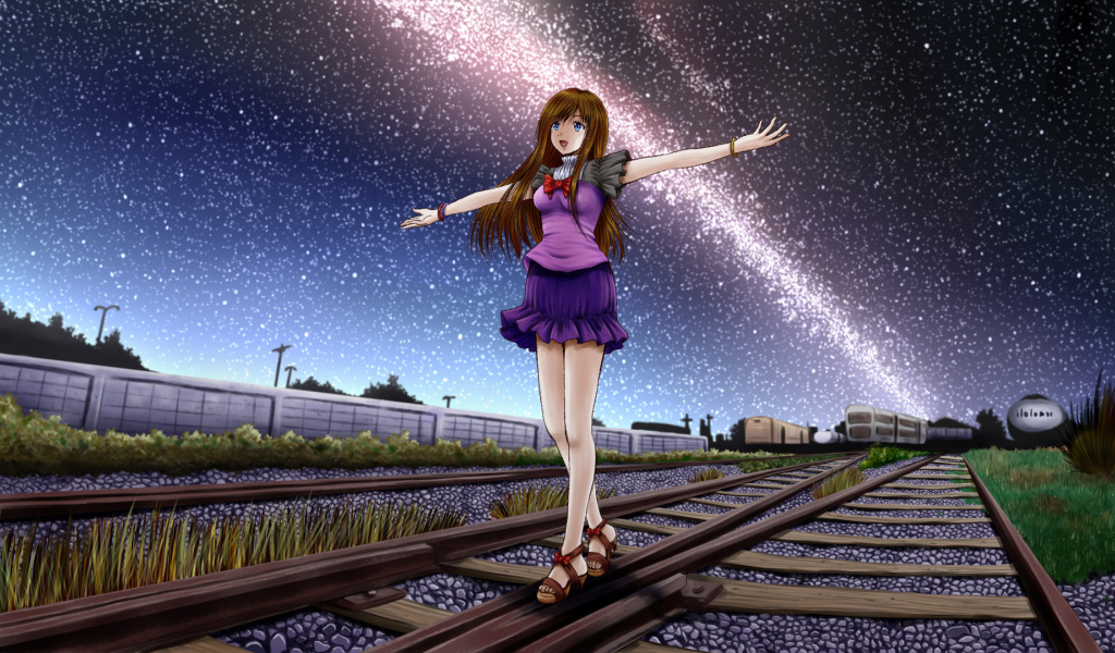 Девочка идет по рельсам