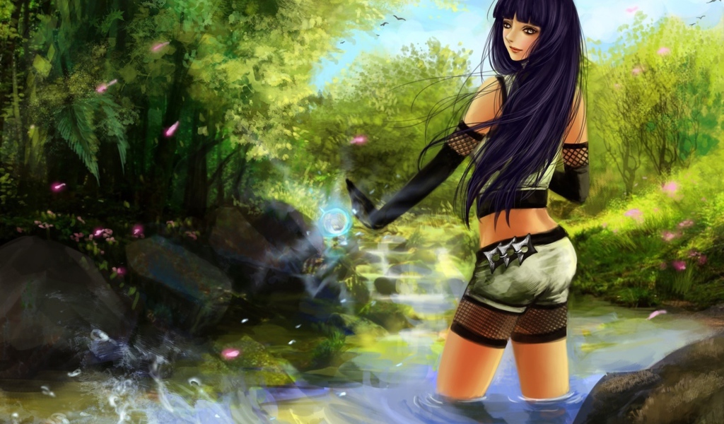 Девушка стоит в реке