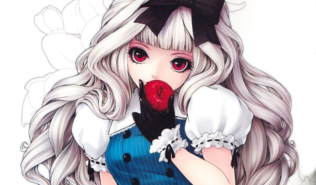 Девочка с красным яблоком