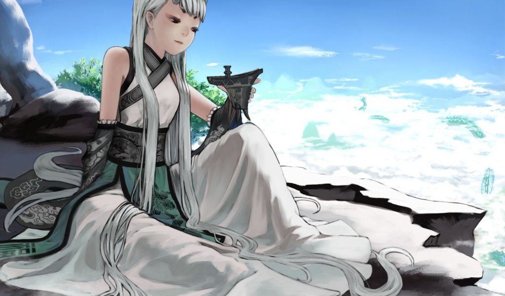 Девочка с длинными белыми волосами