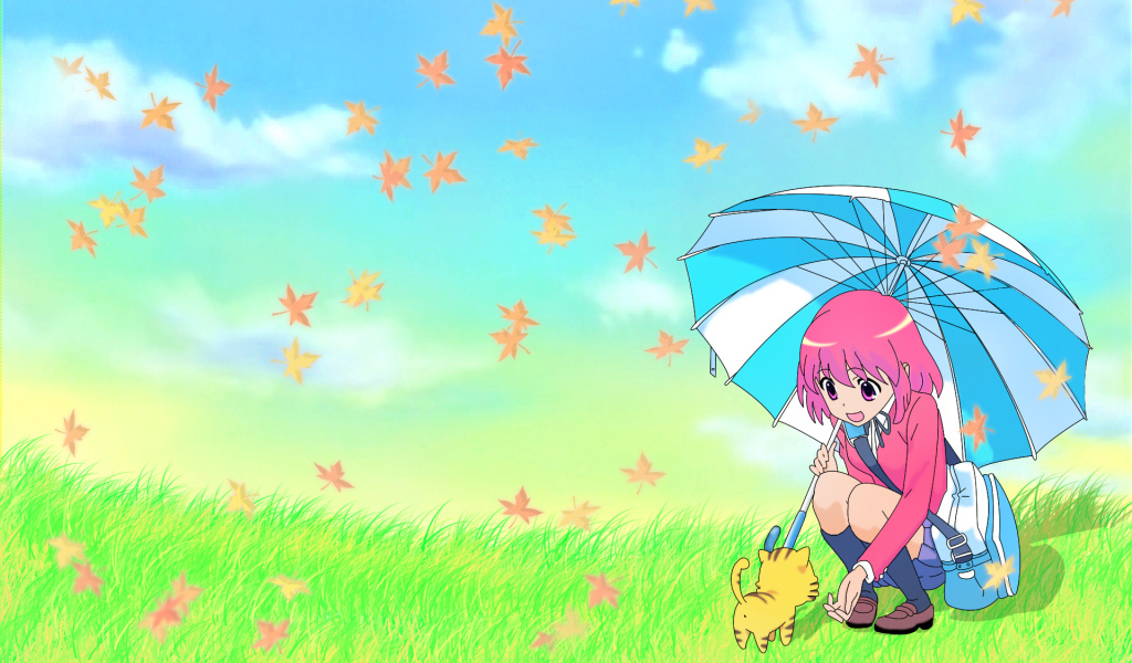 Девочка с зонтиком и котенком