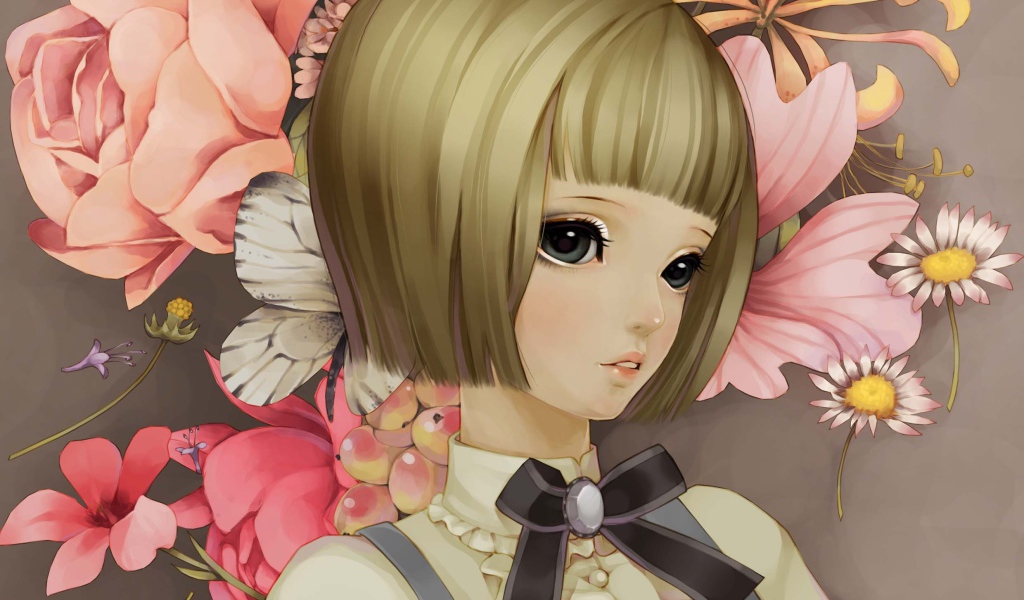 Девочка на фоне цветов