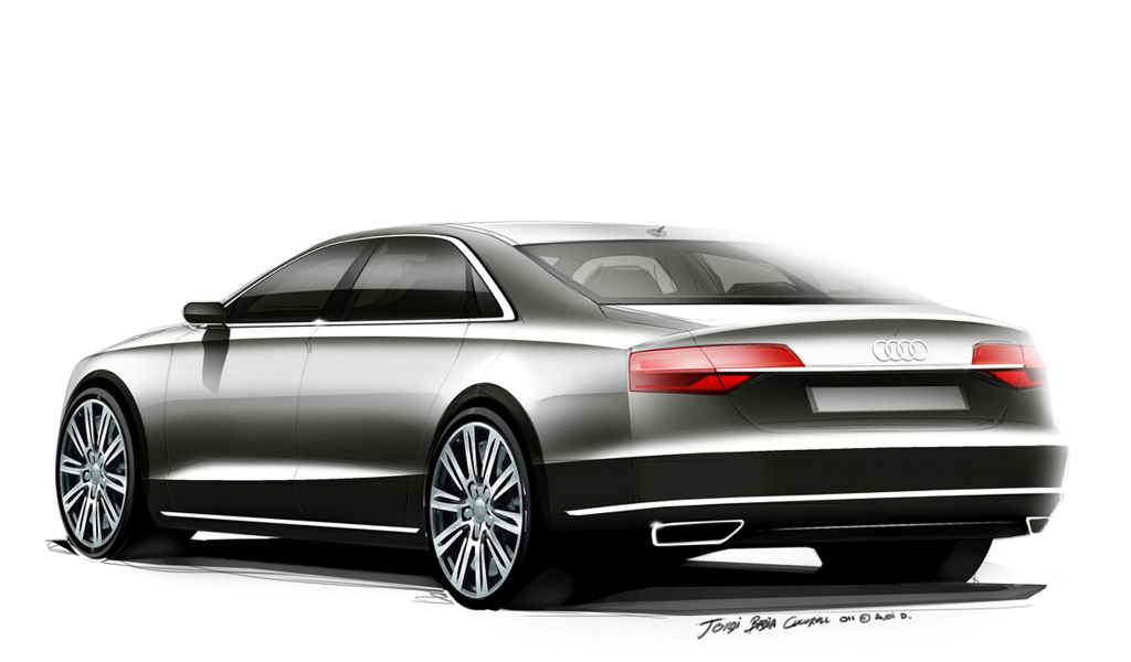 Автомобиль Audi A8 2014 на дороге